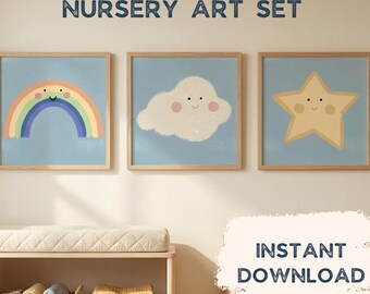 Cloud Star Rainbow Nursery Print Bundle | Gender Neutral Kids' Room Wall Art (Digital Download)