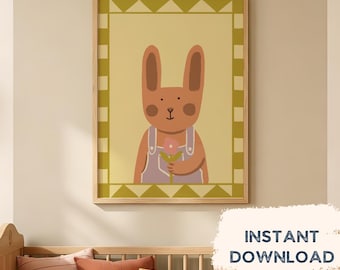 Bunny Neutral Nursery Print | Whimsical Kids' Room Wall Art (Digital Download)