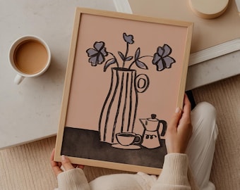 Minimalist Coffee Corner Art Print, Cozy Home Decor (Digital Download)