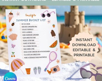 Kid's Summer Bucket List: Editable Activity Checklist (PDF Download)