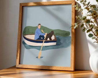 Custom Family Pet Portrait Painting, Hand-Drawn Illustration Digital File, Kid and Furry Friend Gift, Heartwarming Valentines Day