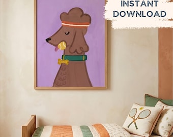 Champion Dog Tennis Print | Whimsical Kids' Room Wall Art (Digital Download)