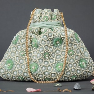 Indian Wedding Accessory | Handmade Potli Bags | Bridesmaids Gift Ideas | Pearl Drawstring Bag | Handmade