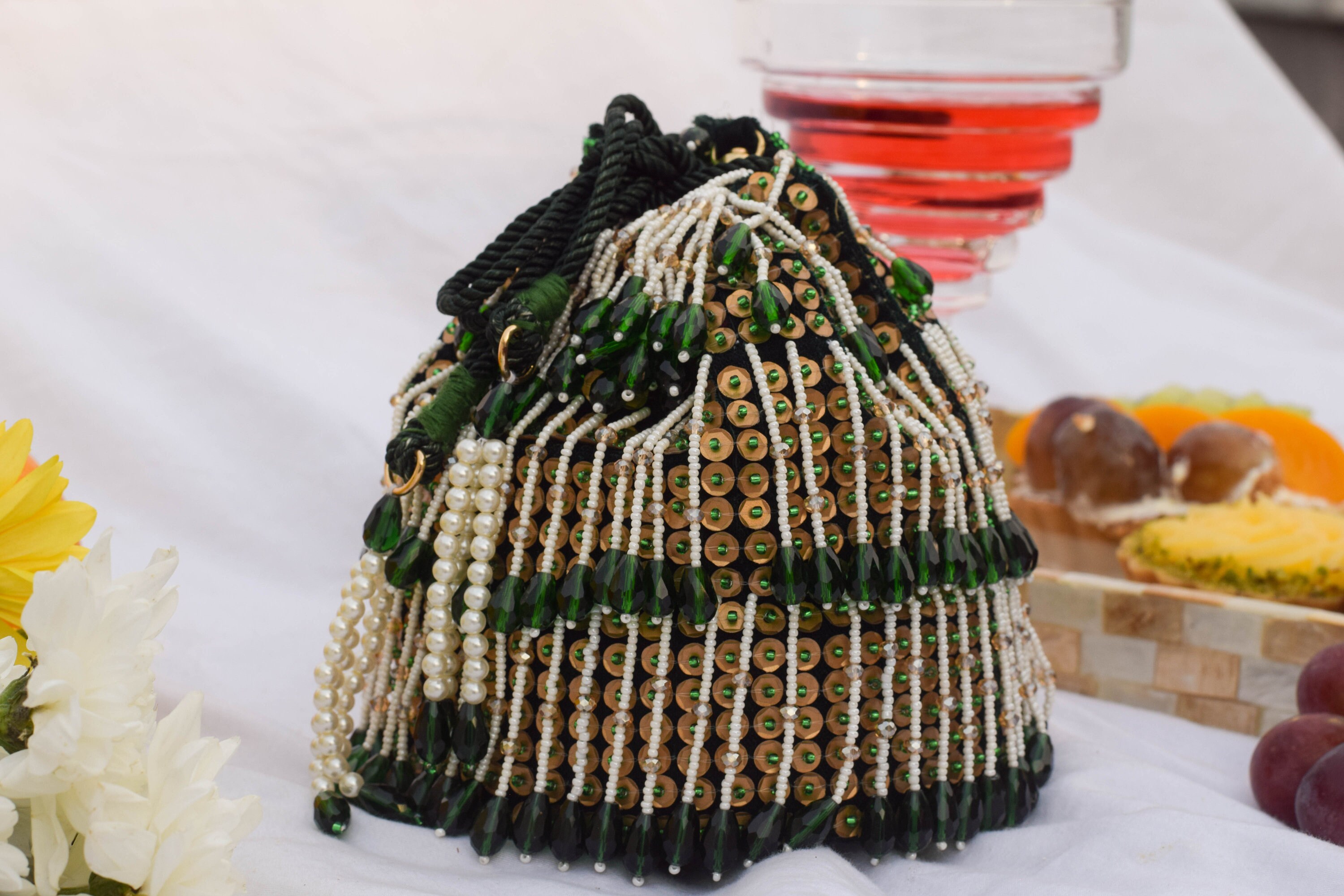 Crystal Embellished Bucket Bag, Evening Bag, Pink Bucket Bag, Sequin