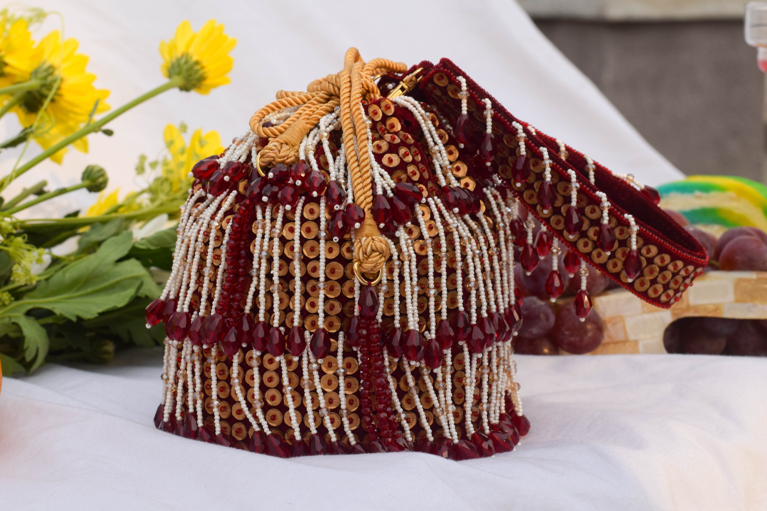 Crystal Embellished Bucket Bag, Evening Bag, Pink Bucket Bag, Sequin