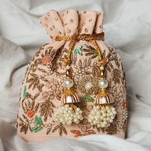 Embroidered Bridal Handmade Potli, Bridal Accessory, Indian Wedding Bag, Wedding Gift, Embellished Purses, Bridesmaids