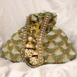 Braut Hochzeit Accessoires, Potli Taschen, Bucket Bag, Pailletten Stickerei Geldbörse, Designer Tasche, Abendtasche, Geschenke für Sie