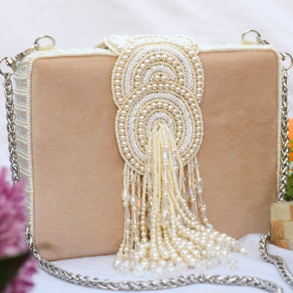 Pearl Embellished Clutch, Evening Clutches, Minaudières, Faux Suede Bag, Hand Embroidered, Gifts for Her,wedding clutch, bridal clutch