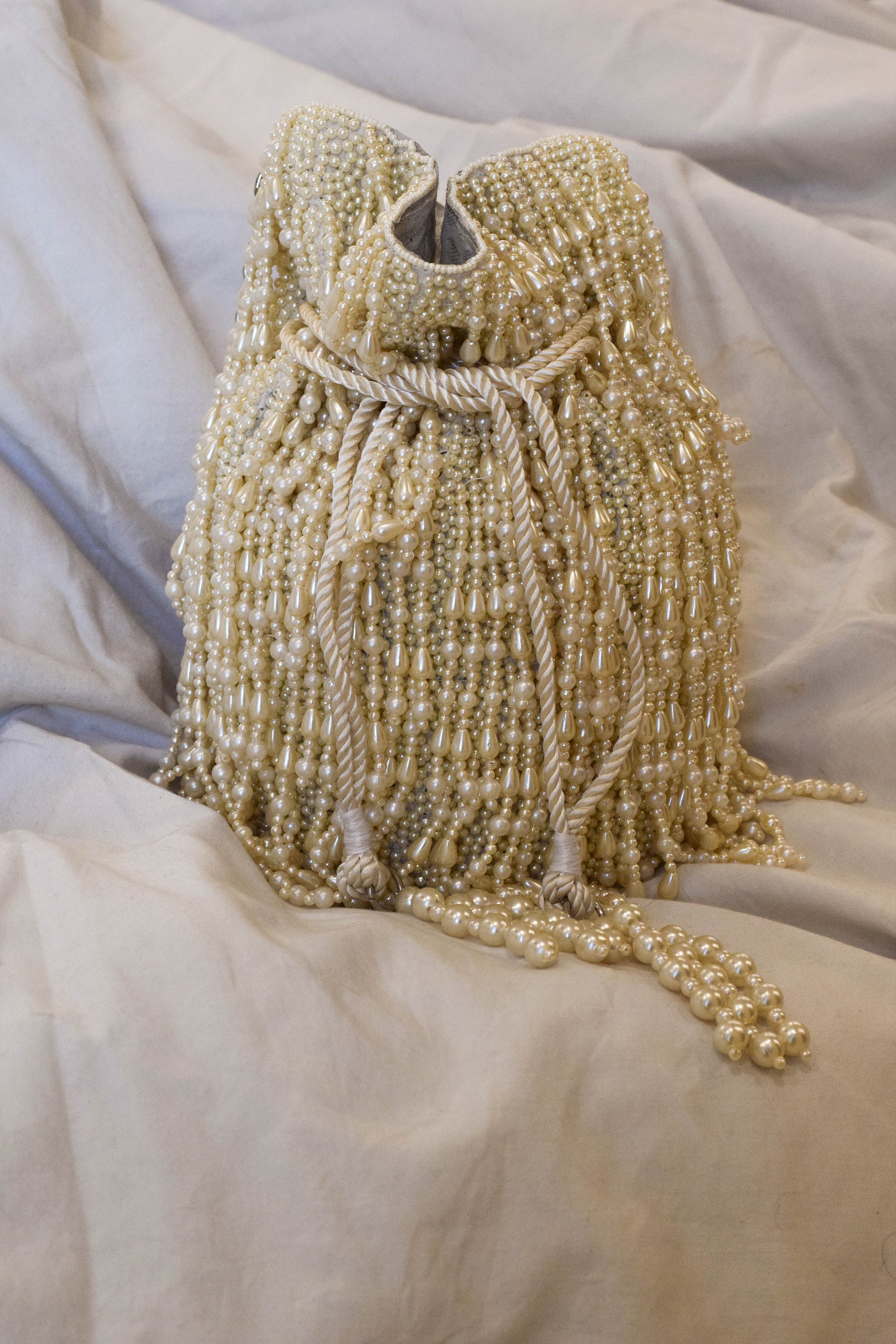 White Pearl Bucket Bag Indian Bridal Accessories White Etsy