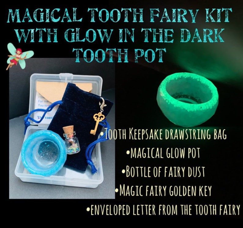 Tooth fairy kit with magical glow in the dark Tooth pot