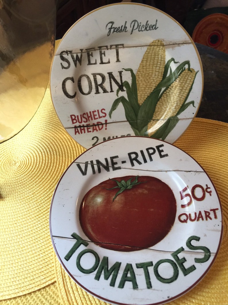 2 Stoneware Salad Plates The Sakura Table Farm-stand Vegetables-David Carter Brown