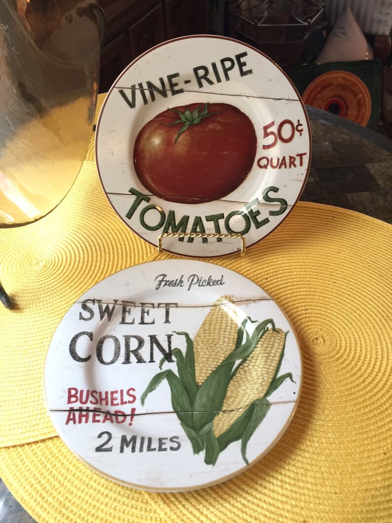 2 Stoneware Salad Plates The Sakura Table Farm-stand Vegetables-David Carter Brown