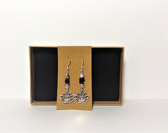 Garnet Earrings,Lotus Flower Dangle Earrings, Stirling Silver 925