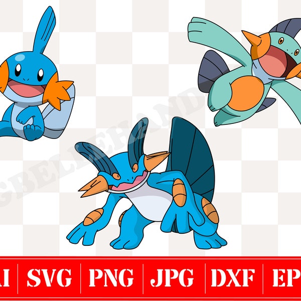 Mudkip Evolution 3 Vector Files Svg · Marshtomp Svg · Swampert Svg · Ai, Eps, Jpg, Png, Svg, Dxf, Files For Cricut Machine ·Instant Download