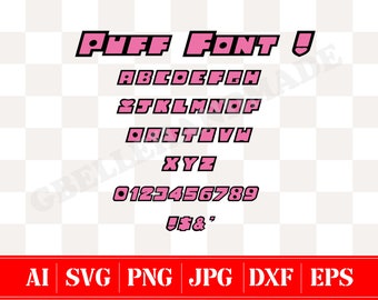 Puff Girl Font + Halo + Pink Vector Svg Alphabet Font Svg Ai, Eps, Jpg, Png, Svg, Dxf, Files for Cricut Machine Instant Download