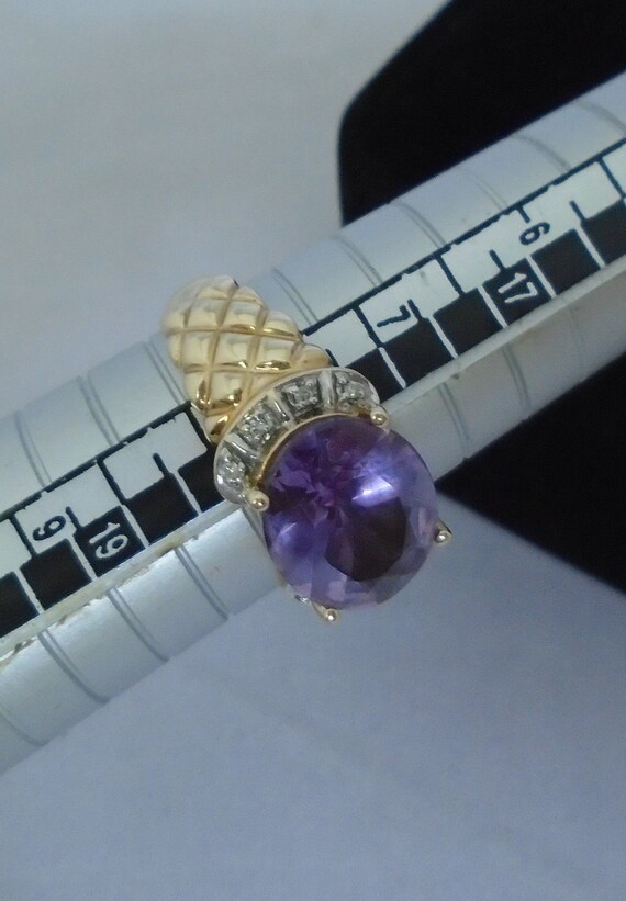 Amethyst Ring- Diamond Accents- 10 K Yellow Gold-… - image 7