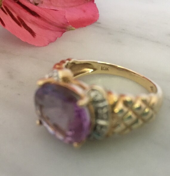 Amethyst Ring- Diamond Accents- 10 K Yellow Gold-… - image 5
