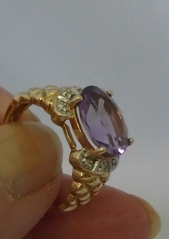 Amethyst Ring- Diamond Accents- 10 K Yellow Gold-… - image 6