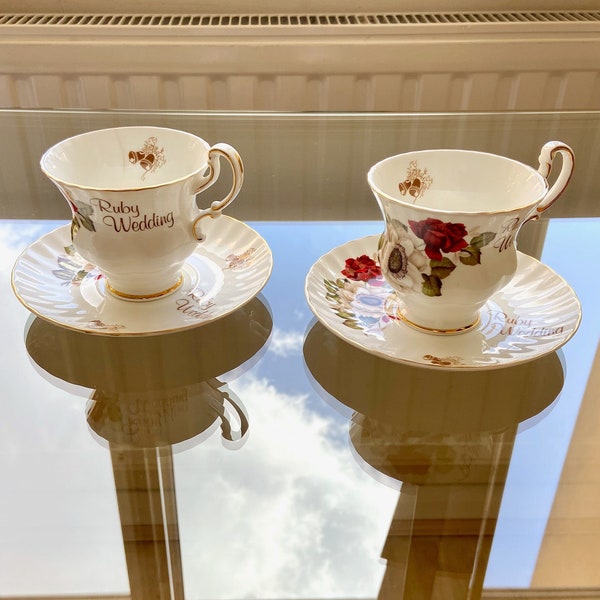 Vintage Bone China Teetasse | Rubin Hochzeitsgeschenk Teetassen-Set | 40-jähriges Jubiläum | Healacraft Teetasse |