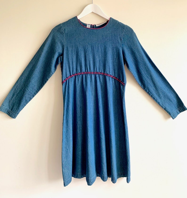 Vintage Denim Long Sleeve Dress 70s Vintage Dress Hippie Boho Dress Short Dress Small