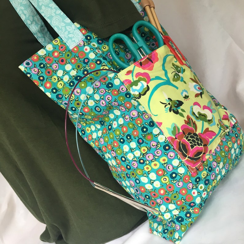 Foldaway Market Tote Shopping Project Knitting Bag Blue