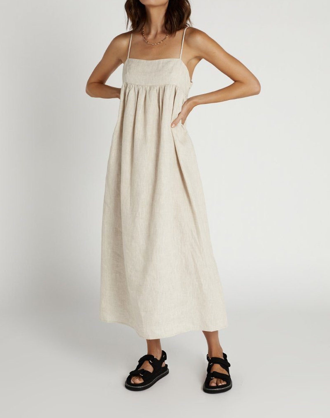 Casual Linen Dress Pure Linen Dress Linen Dress in Beige Etsy