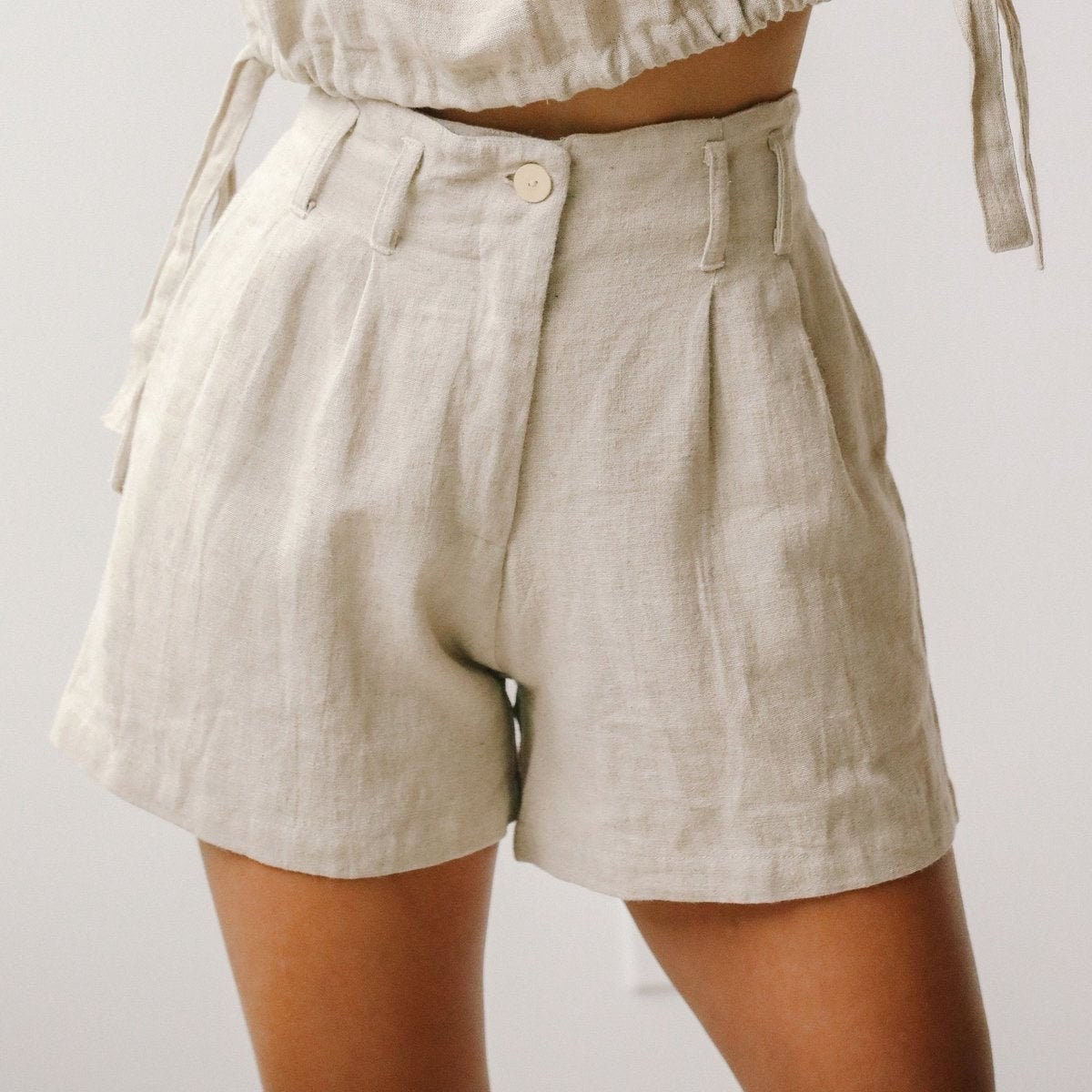 Linen Shorts for Her Linen Pure Linen Shorts Beige Linen | Etsy