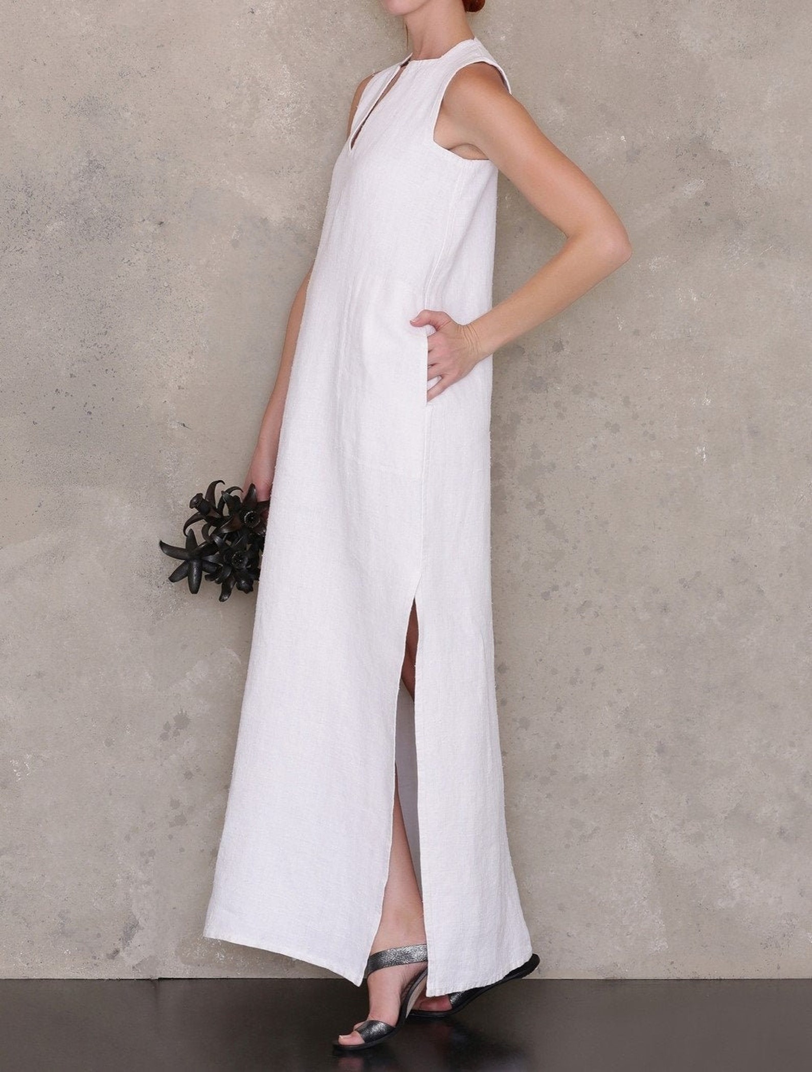 Casual linen dress Pure Linen Pocket Dress Linen Dress In Etsy