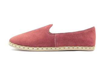 Women Nubuck Burgundy Leather Handmade Shoes | Healthy Stylish Colorful Natural Comfortable Casual Slippers | Flat Slip Ons | Loafers |