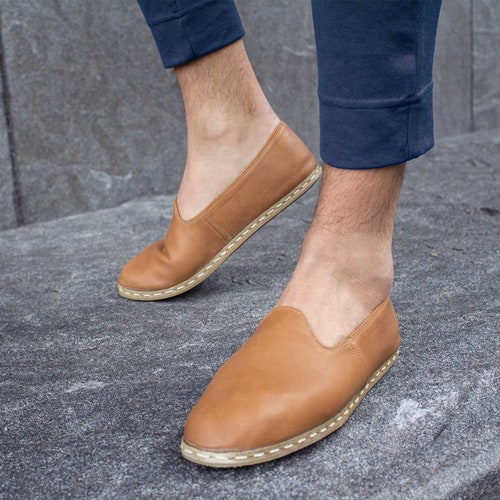 Men Tan Color Leather Handmade Driving 