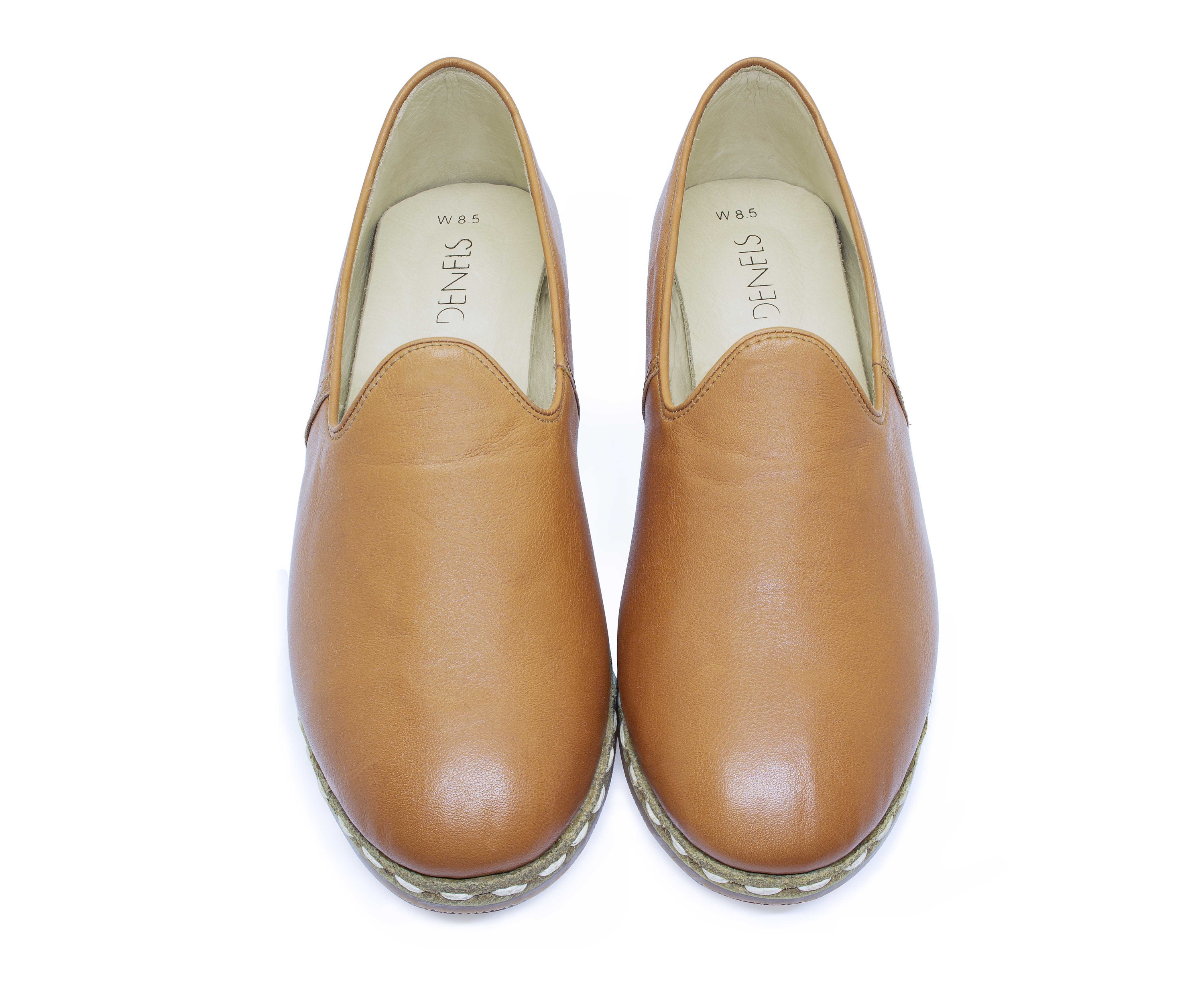 brown slip on flats