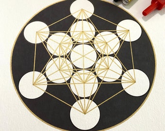Golden Metatron and Fruit of Life_Sacred Geometry Ink Drawing