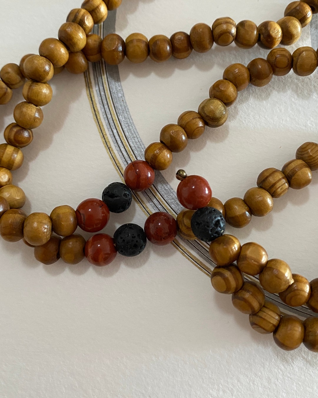 108 Mala Wood Red Jasper and Lava Stone Stone Mala 108 Beads - Etsy