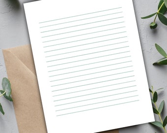 Green Lines 10 Printable Stationary Paper, Printable Writing Paper, Printable Letter Paper, US Letter, Lined, Line Sheet