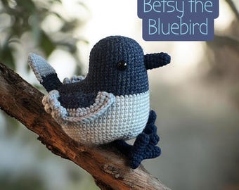 Handmade Crochet Blue Bird, Plush Decor ‘Betsy the Bluebird’