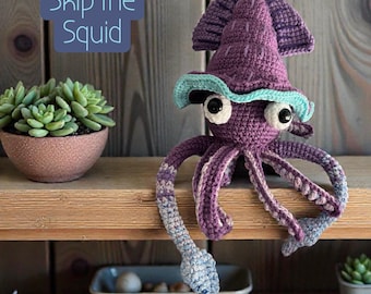 Handmade Crochet Squid Stuffed Toy - Plush Decor ‘Skip the Squid’