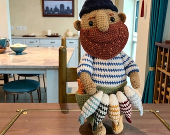 Handmade Crochet Fisherman, Stuffed Decor ‘Boris the Fisherman’