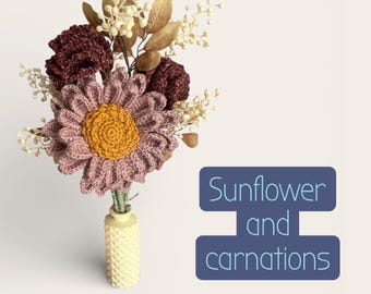 Handmade Crochet Floral Bouquet, Sunflower and carnations