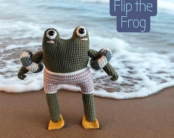 Handmade Crochet Frog, Plush Decor ‘Flip the Frog’