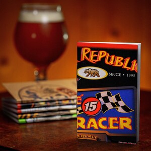 Upcycled Pocket Notebook with Beer Carton Cover: Bear Republic - Café Racer 15, journal écologique fait main