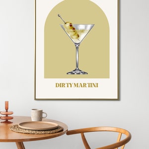 Impresión de barra de martini sucio, Minimalista, Retro, Sofisticado, Decoración de carrito de bar, Póster de cóctel, Arte de pared moderno, Descarga digital