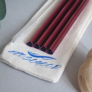 Heart Shaped Dark Pink Straw / Straw Set with Pouch & Cleaner EcosoGood