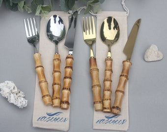 Bamboo & Steel Cutlery Set Eco Friendly Picnic Travel Enviromentally Friendly Lunch Office Gift EcosoGood