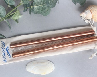 Large Rose Gold / Copper Steel Straw  / Straws Set with Pouch & Cleaner EcosoGood