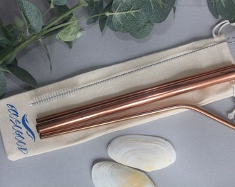 3 Rose Gold / Copper Straws with Pouch & Cleaner EcosoGood Straw Set