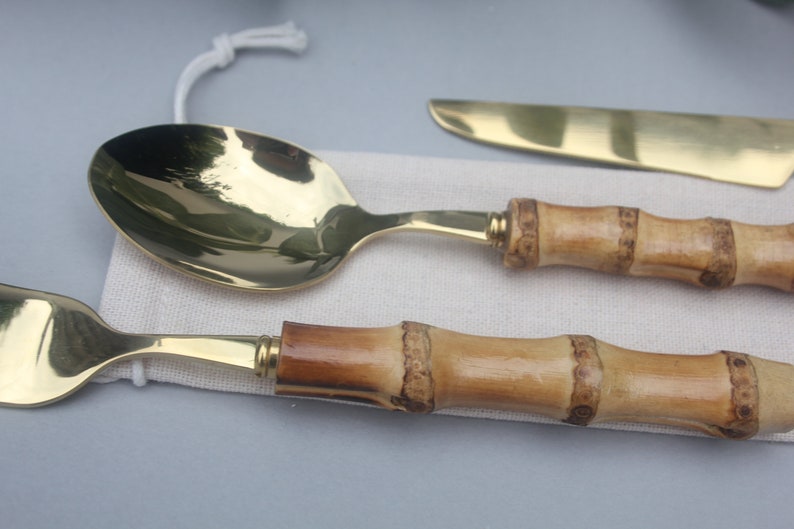 Bamboo & Steel Cutlery Set Eco Friendly Picnic Travel Enviromentally Friendly Lunch Office Gift EcosoGood image 4