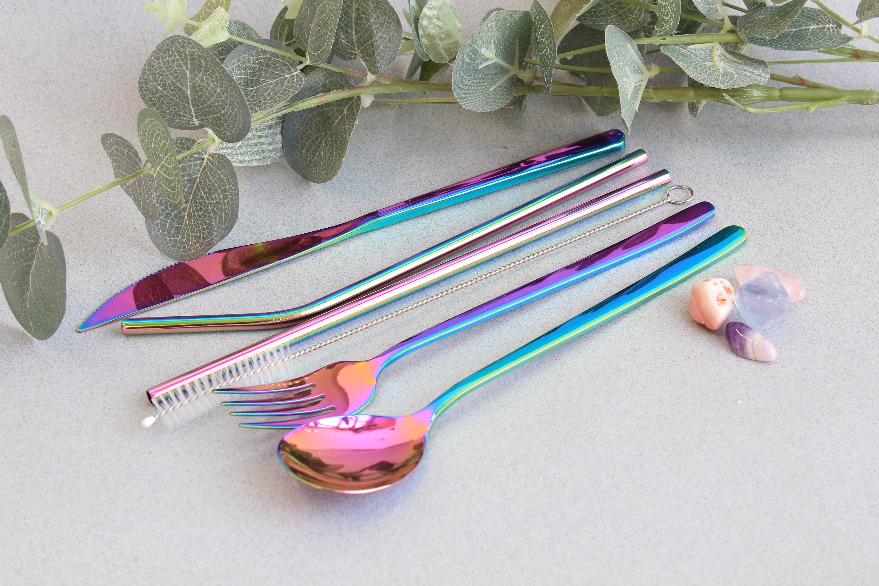 Eco Stainless Steel Rainbow Cutlery Set With 2 Metal Straws & Etsy