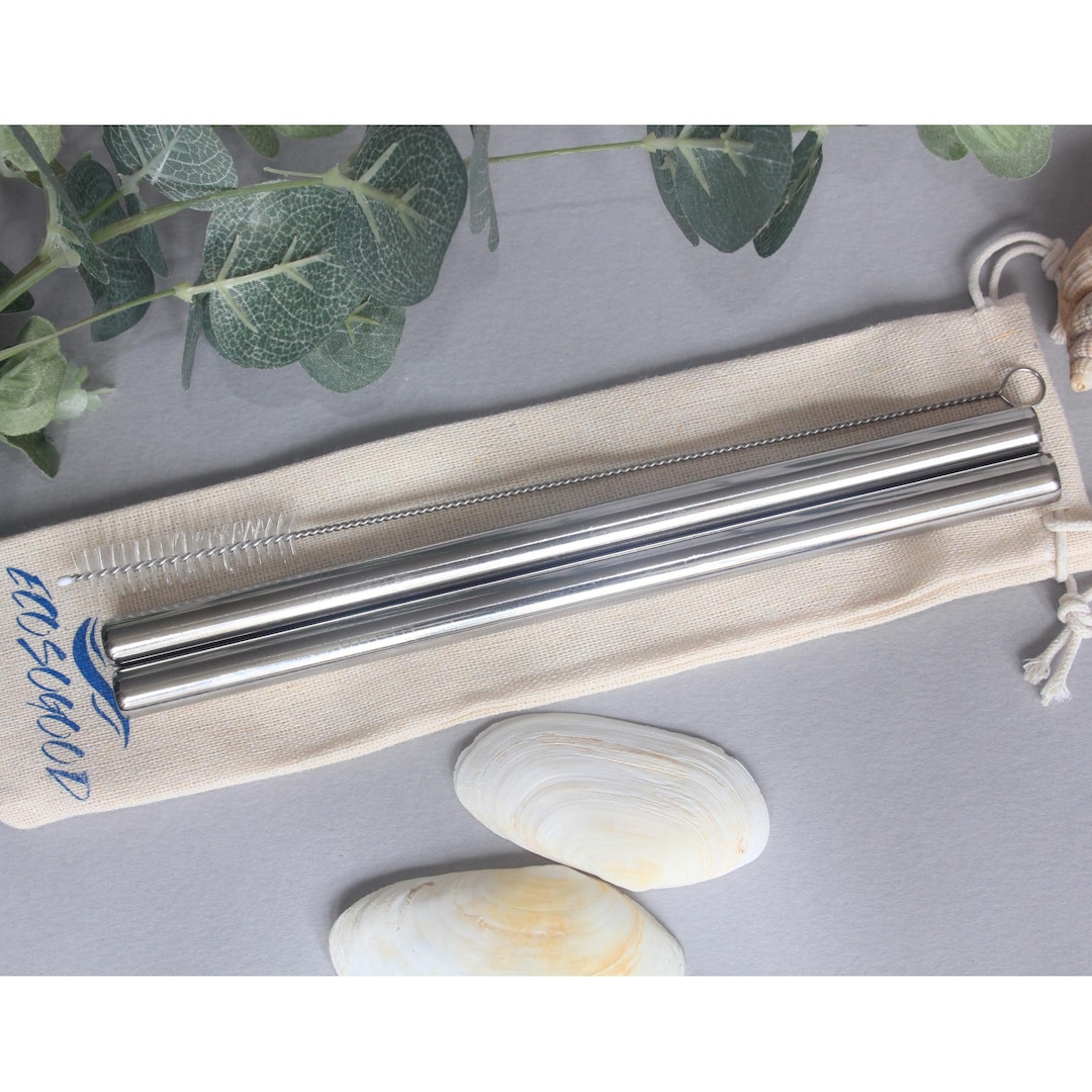 Large Silver Steel Straw / Straw Set With Bag & Cleaner Ecosogood ...