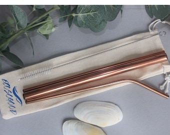 3 Rose Gold / Copper Straws with Pouch, Reusable Drinking Straw, Boba Smoothie, Eco Friendly Student Gift