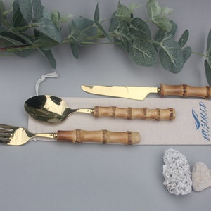 Bamboo & Steel Cutlery Set Eco Friendly Picnic Travel Enviromentally Friendly Lunch Office Gift EcosoGood image 3